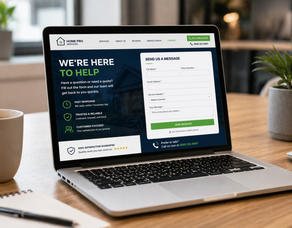 Example of Home Service Contact Page for Website Digital marketing